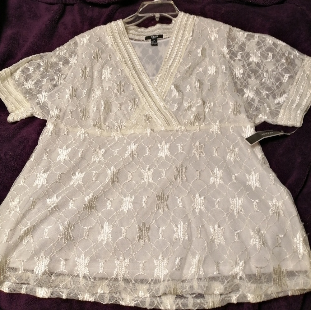 Alfani Women's 2X Lace Overlay Blouse